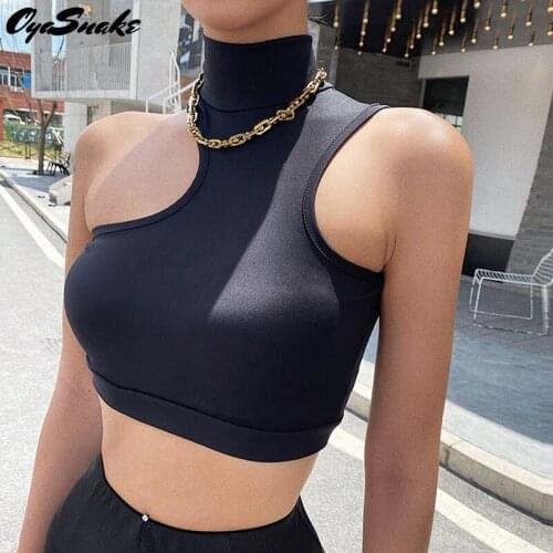 Oyasnake 2021 Summer Women New High Collar Off One Shouder Irregular Asymmetrical Tanks Hot Fashion Solid Slim Sexy Casual Tops