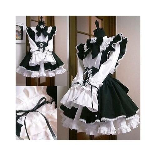 Women Maid Outfit Lolita Dress Cute Anime Black White Apron Cosplay Maid Dress Men Uniform Cafe Costume Mucama
