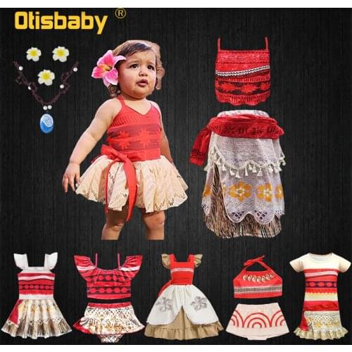 2021 Summer Moana Dress for Girls Moana Vaiana Princess Dresses Kids Party Cosplay Costumes with Wig Children Clothing Clothes