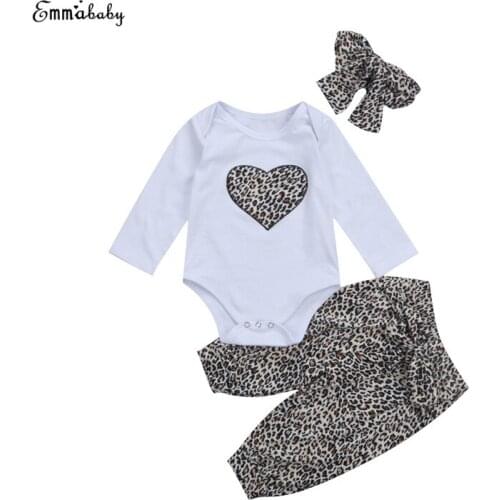 2017 Autumn Fashion Adorable Infant Toddler Baby Girl Print Clothes Long Sleeve Jumpsuit Bodysuit Pants Hat Outfit 3PCS 0-24M