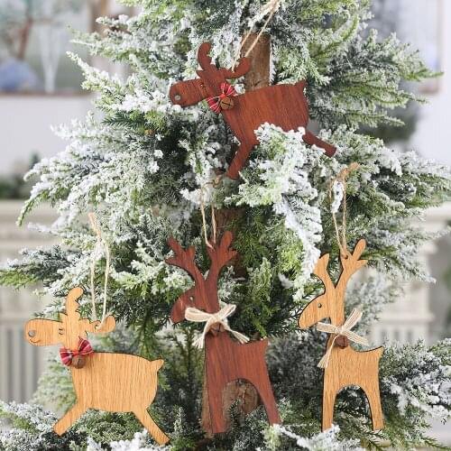 4Pcs Christmas Wooden Elk Bell Pendant Ornaments Xmas Tree Hanging Decoration for Home 2021 New Year Decor Navidad Kids Toys