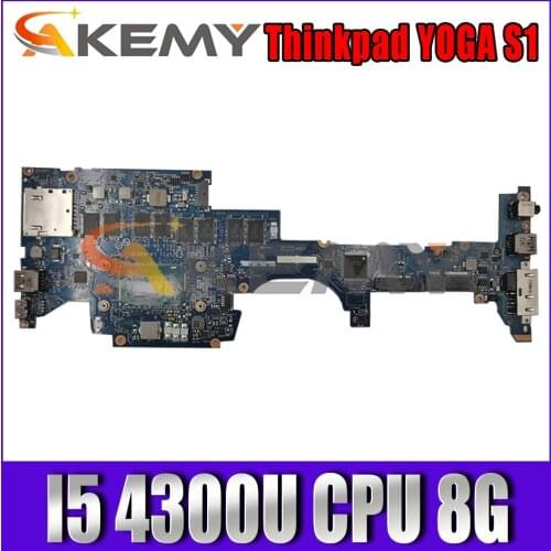 Akemy ZIPS1 LA-A341P Motherboard For Lenovo Thinkpad YOGA S1 Laptop Motherboard CPU I5 4300U 8G RAM 100% Test Work