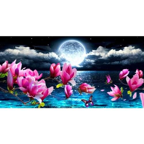 New hot AB Diamond Painting Landscape Orchid Moon 5d DIY Diamond Embroidery Landscape Flower Mosaic Home Decoration