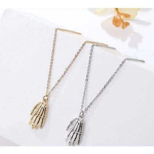 Harong Skeleton Ghost Hand Claws Chain Pendant Necklace Punk Women Men Alloy Necklaces for Fashion Jewelry Halloween Accessories