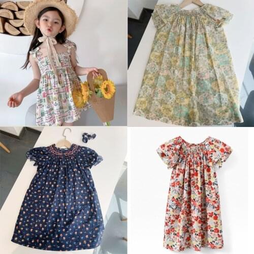 Baby Dress 2021 New Summer Bp Brand Girls Cute Flower Print Short Sleeve Princess Dresses Toddler Fashion Clothes