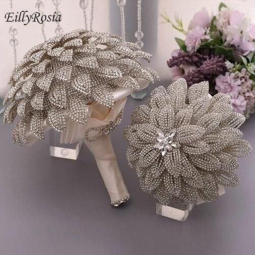 EillyRosia Luxury Full Rhinestones Wedding Bouquet for Bride Silver Gold Bridesmaid Bouquet Sparkly ramo novia New Design