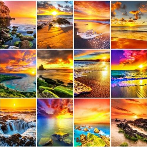 Evershine 5D Diamond Embroidery Sunset Rhinestone Picture Diamond Painting Seaside Full Square Round Drill Landscape Home Decor