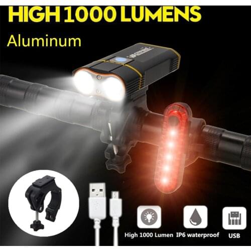 Professional 1000 Lumens MTB Bicycle Light Power Bank Waterproof USB Rechargeable Bike Light Flashlight For Road Cycling Safety