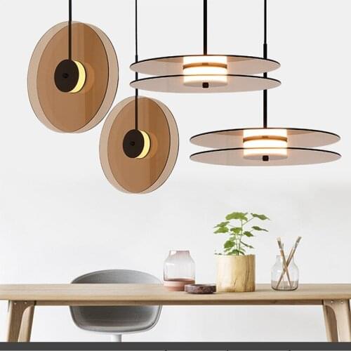 Ins Hot Popular Loft Glass Chandelier Creative Designer Disc Bar Dinner Led Suspension Lamp Fixtures Free Shipping LED Bulbs AC