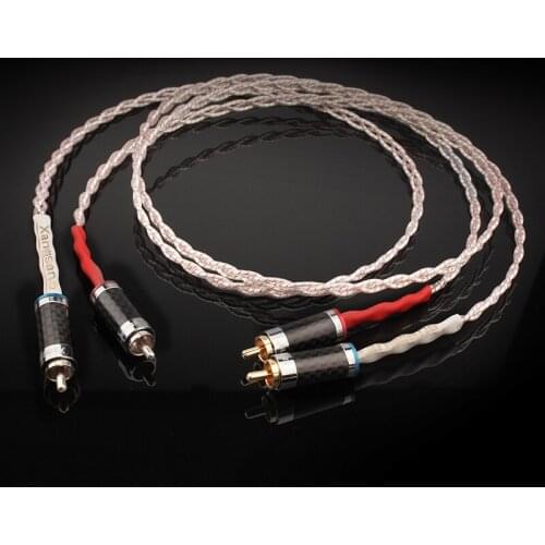 Pair Audiophile Silver Plated RCA To RCA Audio Cable with Carbon Fiber RCA Plug