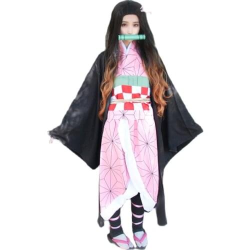 Anime Kamado Nezuko Cosplay Kimono Uniform Demon Slayer Kimetsu No Yaiba Costume For Women Lolita Traditional Japan Clothing
