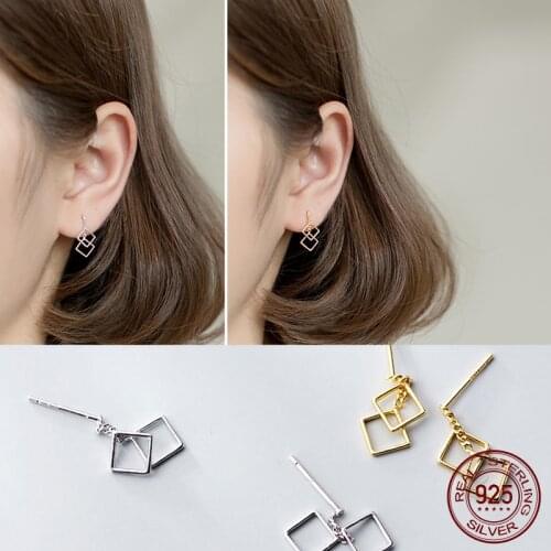La Monada OL Stud Earrings Silver Women 925 Sterling Silver Fine Jewelry For Woman Korean Hanging Stud Earrings Square