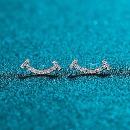 Silver Excellent Cut Total 0.4 Carat Micro Diamond Test Passed D Color Moissanite Smiling Face Earrings Silver 925 Cute Earrings