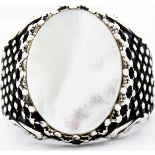 Elegant Ring in 925 Sterling Silver Oval Mother Of Pearl Rings Trendy Gift for Men Rings Free Shipping Fine Jewelry Accessories