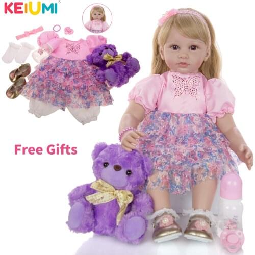 KEIUMI Cute 24 Inch 60 cm Reborn Toy Soft Silicone Vinyl Newborn Doll For Girl Lovely Reborn Baby Doll Cloth Body Kids Gifts