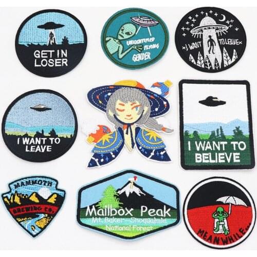 UFO Alien Embroidery Patches for Clothing Backpack Iron on Patch Sewing Badge Sticker DIY Hippie Space Alien Applique Stripes