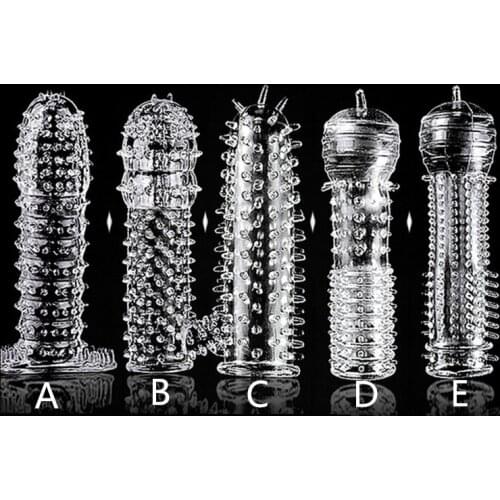 Penis Pumps Extension Enlargers Male Enlargement Time Delay Reusable Crystal Clear Condom Clit Massager Cover Sex Toys for Adult