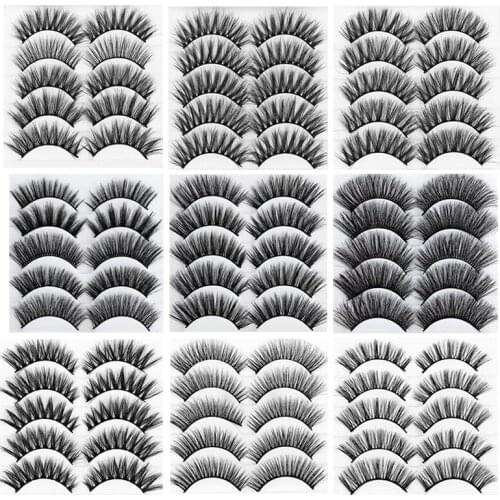 AY 2020 New 5 Pairs Mink Eyelashes Natural/Thick 5D Faux Lashes Natural False Eyelash HandMade Eyelashes Woman Makeup Tools