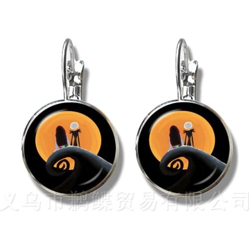 Newest Trendy Jack Skellington Stud Earrings For Women Girls Glass Cabochon Jewelry Nightmare Before Christmas Halloween Gift