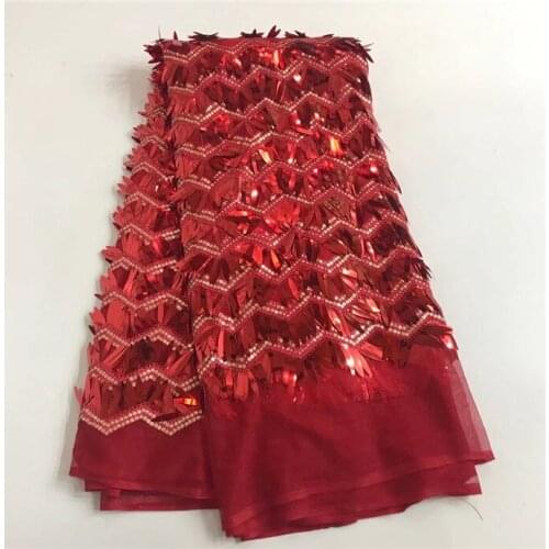 Latest Nigerian Lace 2018 3d Sequins French Lace Fabric High Quality African Lace Material Red Lace velvet For Wedding 5yards