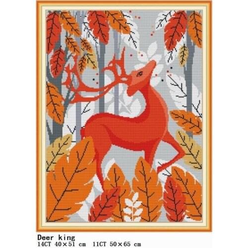 Deer King Joy Sunday Cross Stitch Patterns 14CT 11CT Counted Printed Fabric DIY Handmade Embroidery Thread Sets Needlework Sets