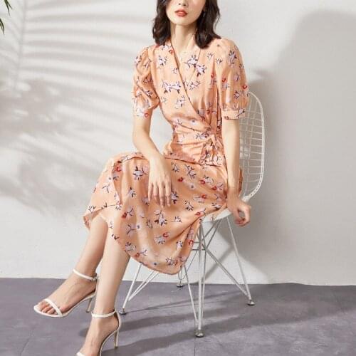 Orange silk floral maxi dress women v neck wrap 2020 summer long work boho beach office sexy party luxury dresses plus size