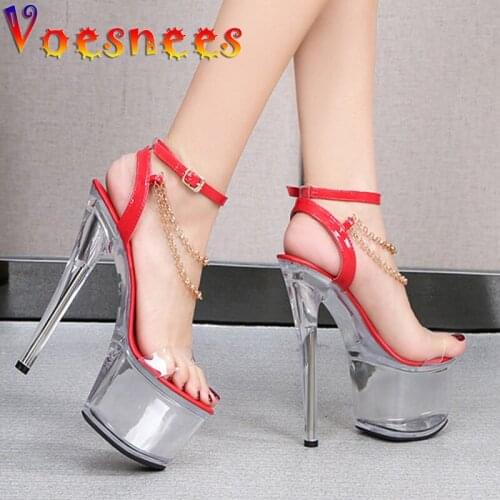 Transparent Sexy Women Shoes Summer Fashion Metal Decoration Chain Sandal 2021 New Hyaline Platform PVC Crystal High Heel Shoes