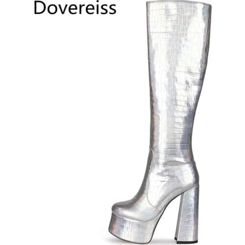 Dovereiss Fashion Female boots Winter silver Chunky heels sexy Elegant Zipper platform boots new Over the knee boots big size 43