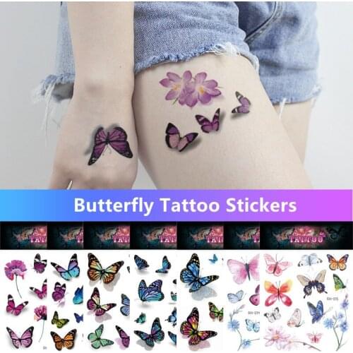 Sexy 3D Butterfly Body Art Flash Water Transfer Waterproof Temporary Tattoo Sticker For Women Girls Flower Arm Fake Tattoos