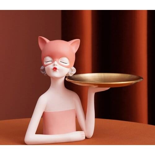 Nordic Girl Sculpture Figurine Holding Storage Tray for Keys Makeup Home Room TV Cabinet Nightstand Dresser Desktop Decor