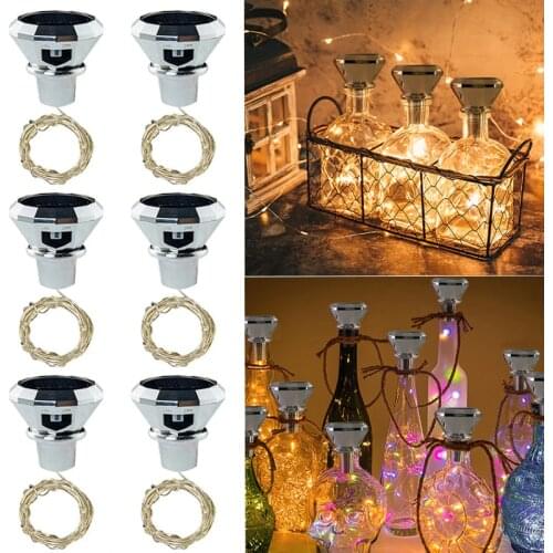 Solar Wine Bottle Cork Lights, 2M 20 LEDs Copper Wire Fairy Garland String Lights Xmas Wedding Party Art Decor Lamp Waterproof