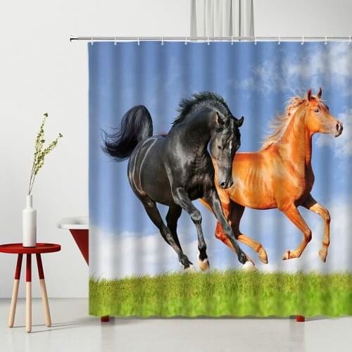3D Bathroom Shower Curtain Set Animals Steed Run Home Decorative Bath Curtain Home Decor With Hook Waterproof 240X180cm