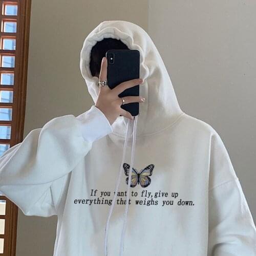 Womens Sweatshirt Butterfly Print Korean Womens Hooded Pullover Thicken Warm Oversized Hoodie Women Harajuku top femme Hoodie