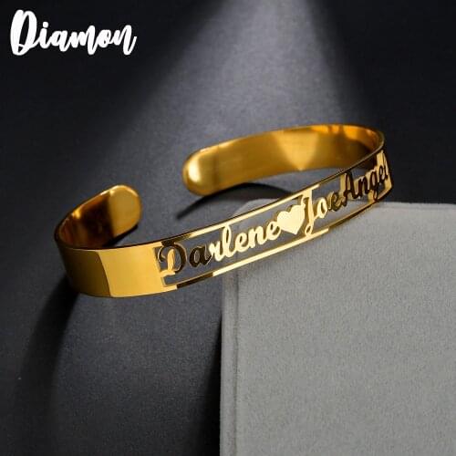 Diamon 2020 New Personalized Custom Name Bangle For Women Stainless Steel Personalized Open Love Bangle Jwelry Gift For Lover