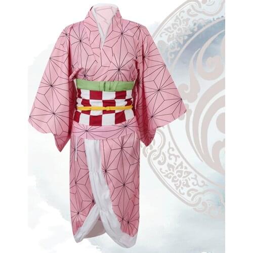 Women Kamado Nezuko Cosplay Costume Party Favors Cultural Costume Demon Slayer Blade Kazomon Midouzi suit cosplay costume