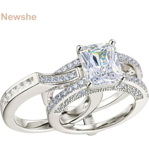 Newshe 3.5Ct Grand Rectangle Wedding Ring Set For Women Bride Solid 925 Sterling Silver Engagement Rings AAAAA Cubic Zircons