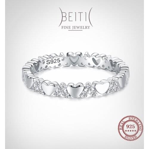 Beitil 100% 925 Sterling Silver Exquisite Heart Cubic Zirconia Finger Ring For Women Hypoallergenic Fine Statement Jewelry Gift
