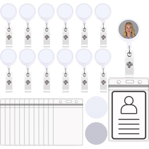 12 PCS Retractable Badge Holder with Heat Transfer Plates for Sublimation Custom