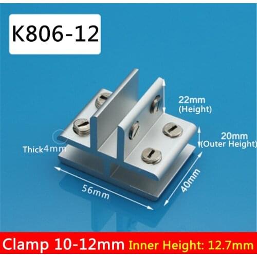 2pcs/lot K806-12 For 10 to 12mm glass board 3 Sides 270 Degrees T Style Aluminum Glass Clamps Shelves Support Bracket Clips