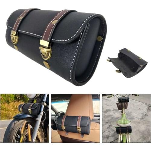 2Pcs Universal PU Leather Motorcycle Roll Saddle Adjustable Mounting Straps Motorcycle Front Fork Bag Saddlebags Retro Bag