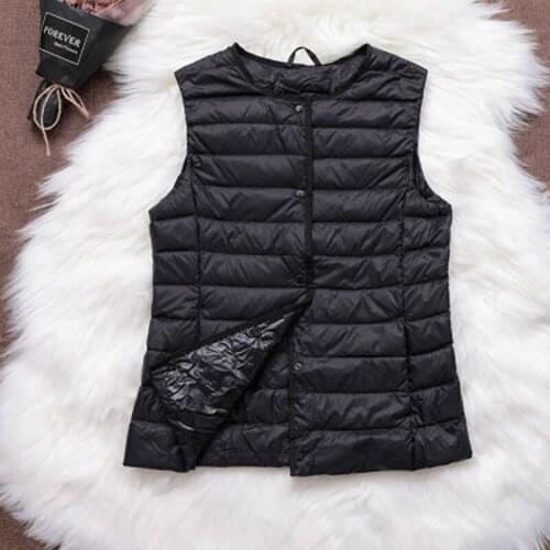 2021 New Women Ultra Light Down Vest Spring Autumn Sleeveless V-Neck Vest Women Casual Winter Collarless Waistcoat
