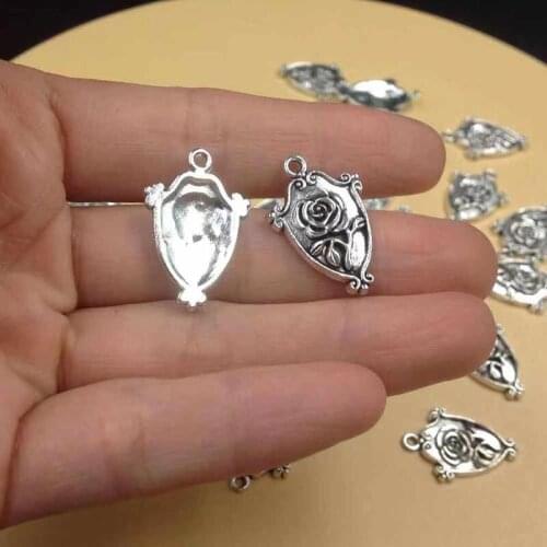 30pcs/lot 15x23mm Zinc Alloy Antique Silver Rose DIY Charms Pendants