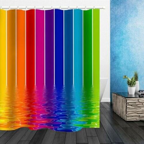 4 pcs/set Colorful Rainbow Stripes Pattern Shower Curtain Bathroom Waterproof 12 Hook Pedestal Rug Lid Toilet Cover Mat Set
