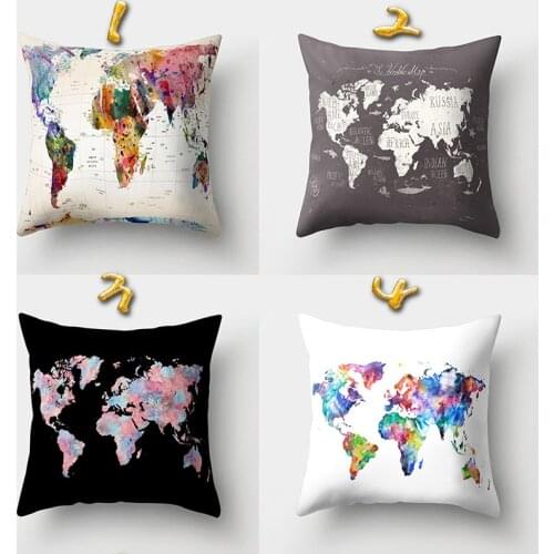 45*45cm Pillow Cases World Map Printed Pillowcase Decorative Cushion Cover Polyester Pillow Cover Modern Pillowcases Home Decor