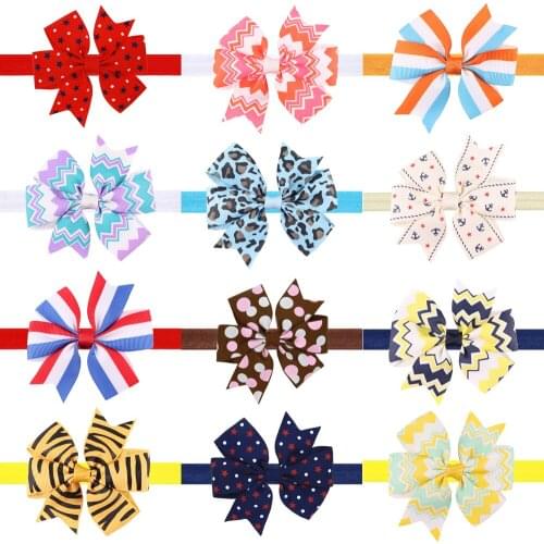 8.5cm swallow tail July 4th zebra dots star skull leopard chevron anchor bow elastic FOE headband wholesale