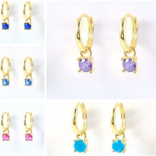 BOAKO 2021 Trend 925 Sterling Silver Huggie Earrings For Women Pink/Purple Zircon Earrings Dangle Piercing Pendientes Mom Gifts