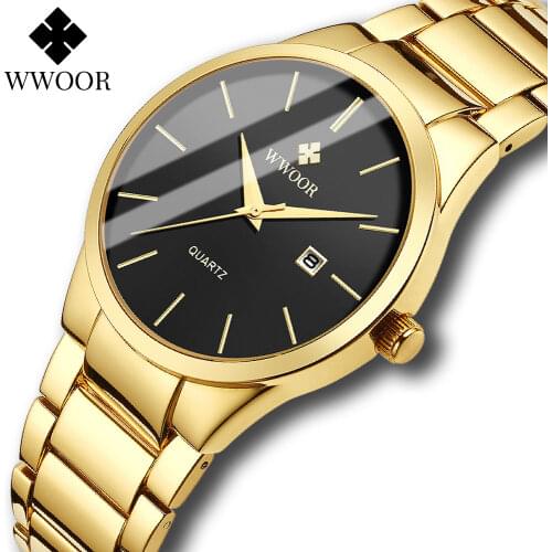 WWOOR Luxury Watch Men Business Sports Mens Quartz Wristwatches Gold Stainless Steel Waterproof Automatic Date Relogio Masculino