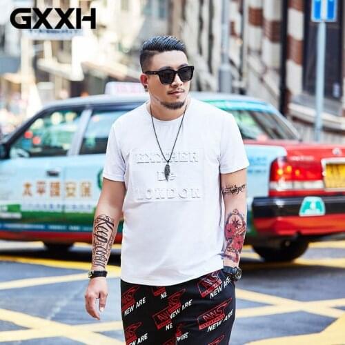 Black White Oversize Tee GXXH 2019 Summer New Short Sleeve T-shirt 3D Letter Mens Loose Round-collar Mans Large T-shirt Male