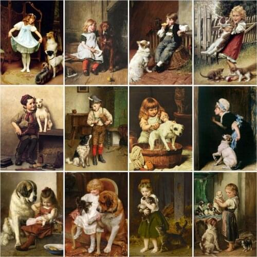 HUACAN 5D Diy Diamond Painting Portrait Children Home Decoration Diamond Mosaic Animal Cross Stitch Wall Stickers