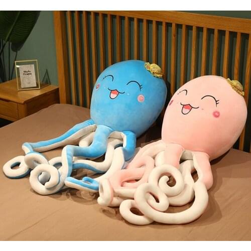 Creative cute crown octopus plush doll soft filling pink blue sea animal toy home decoration holiday gift